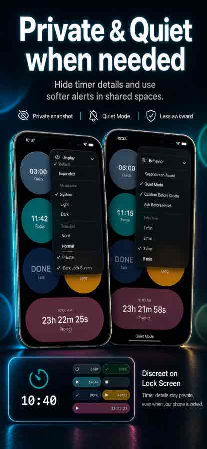 BusyDay Timer private and Quiet Mode settings
