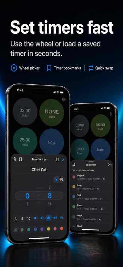 BusyDay Timer wheel picker and saved timers